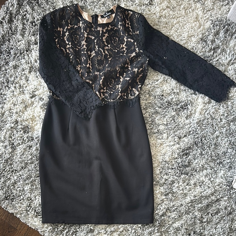 Lulu's Black and Cream Lace Mini Dress